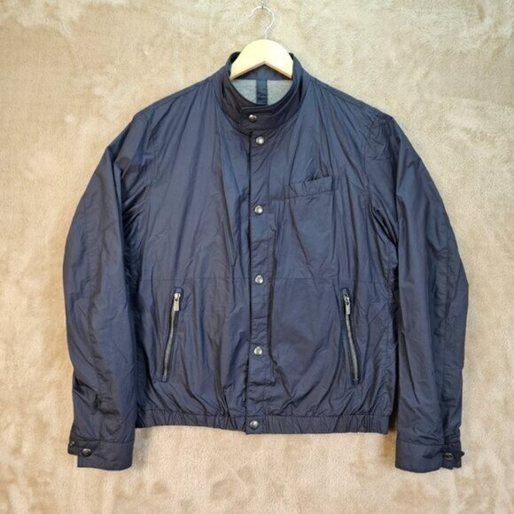 Massimo Dutti Jacket Lightweight Snap Buttons Blue Pockets Long Sleeve Mens Sz L - Picture 1 of 12